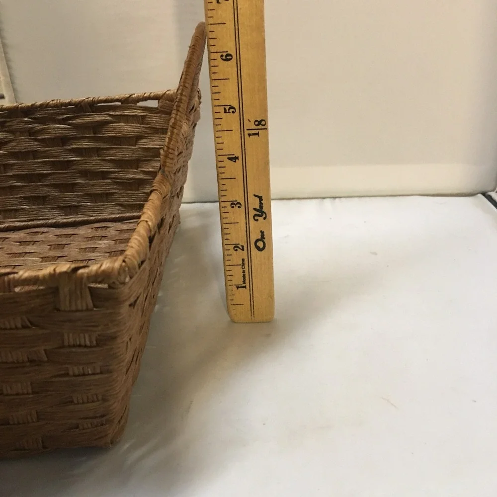 Woven Storage Basket Home OS Brown Rectangular Handle Tray Cottagecore Farmhouse